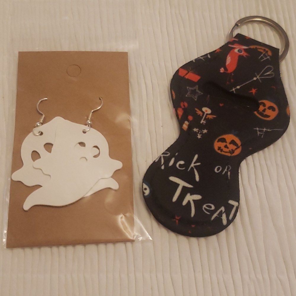 Ghost boutique earrings chapstick holder keychain